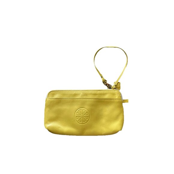 Isaac Mizrahi Zip Women’s Wristlet Tan Yellow Green Leather Multi Pocket - Picture 1 of 13